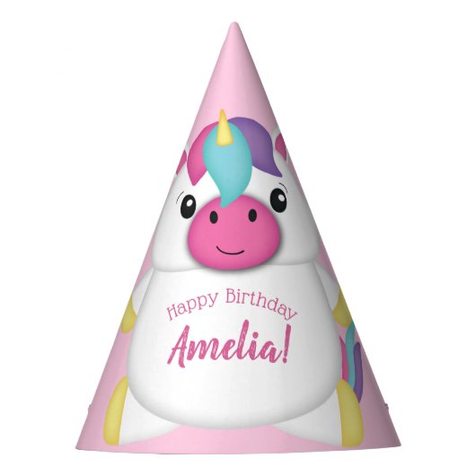ユニコーン誕生日パーティーピンク パーティーハット (正面)