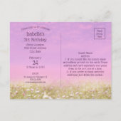 ユニコーン誕生日パーティーピンク&ラベンダー インビテーションポストカード (裏面)