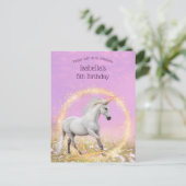 ユニコーン誕生日パーティーピンク&ラベンダー インビテーションポストカード (スタンド正面)