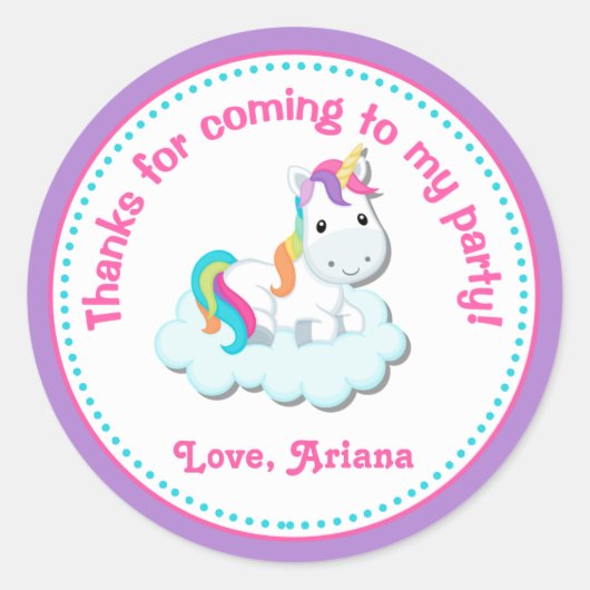ユニコーン誕生日パーティーメッセージカードシール ラウンドシール (正面)