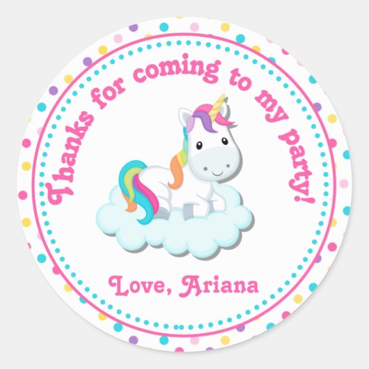 ユニコーン誕生日パーティーメッセージカードシール ラウンドシール (正面)