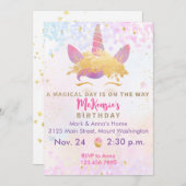 ユニコーン誕生日パーティー招待魔法メタリック 招待状 (正面/裏面)