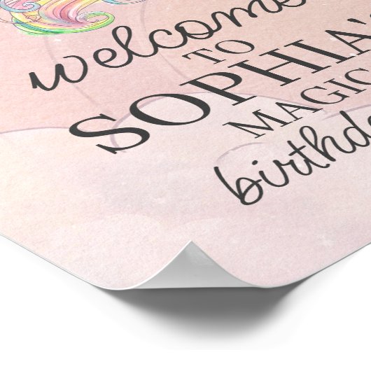 ユニコーン誕生日パーティー歓迎サイン ポスター (角)