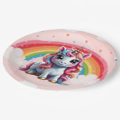 ユニコーン誕生日パーティー用品，虹，ピンク ペーパープレート (アングル)