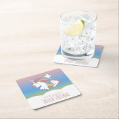 ユニコーン誕生日パーティー雲のグラデーションカラフル表示 スクエアペーパーコースター (インサイチュ)