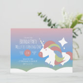 ユニコーン誕生日パーティー雲のグラデーションカラフル表示 招待状 (スタンド正面)