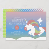 ユニコーン誕生日パーティー雲のグラデーションカラフル表示 招待状 (正面/裏面)