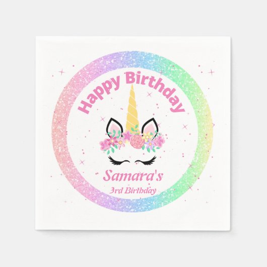 ユニコーン誕生日パーティー スタンダードカクテルナプキン (正面)