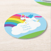ユニコーン誕生日パーティー ラウンドペーパーコースター (アングル)
