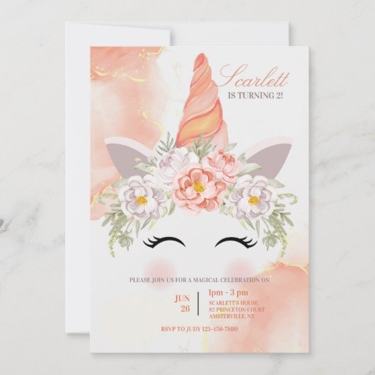 ユニコーン誕生日パーティー 招待状 (正面)