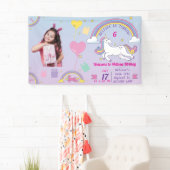 ユニコーン誕生日ビニールバナー – 名前をカスタムする&写真 横断幕 (インサイチュ)