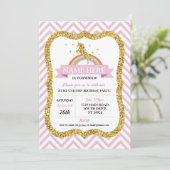 ユニコーン誕生日ピンクパーティー金ゴールドグリッターレインボー 招待状 (スタンド正面)