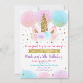 ユニコーン誕生日ピンク金ゴールド虹 招待状 (正面)