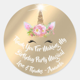ユニコーン誕生日フェイスピンクスパーク金ゴールドフローララッシュ ラウンドシール