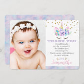 ユニコーン誕生日フォトフラット サンキューカード (正面/裏面)