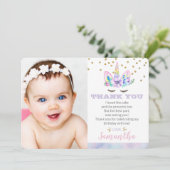 ユニコーン誕生日フォトフラット サンキューカード (スタンド正面)