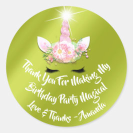 ユニコーン誕生日フライトピンクスパーク金ゴールドフローラグリー ラウンドシール
