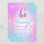 ユニコーン誕生日マジカルグリッターレインボー 招待状 (正面/裏面)