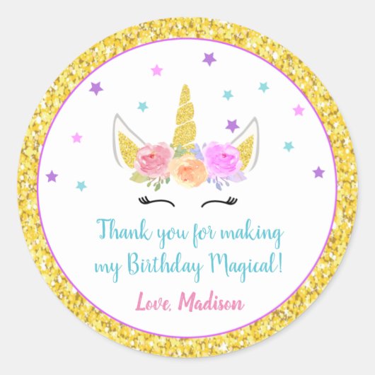 ユニコーン誕生日メッセージカード ラウンドシール (正面)