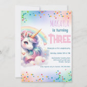 ユニコーン誕生日レインボーキッズパーティーカスタマイズ 招待状 (正面)