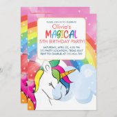 ユニコーン誕生日レインボーパーティー魔法少女パーティー 招待状 (正面/裏面)