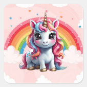 ユニコーン誕生日レインボー招待状ステッカー スクエアシール (正面)