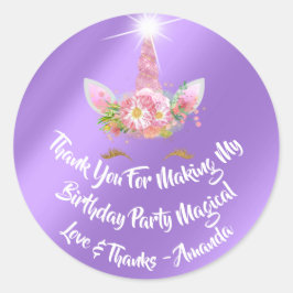 ユニコーン誕生日好意ピンクスパーク金ゴールドフローラパップ ラウンドシール