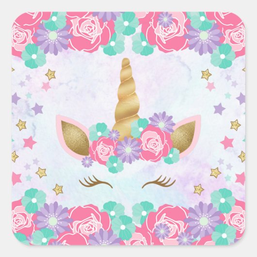 ユニコーン誕生日封筒用シール スクエアシール (正面)