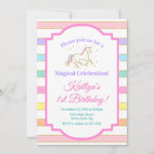 ユニコーン誕生日招待状ガールグリッター金ゴールド 招待状 (正面)