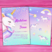 ユニコーン誕生日招待状ガールズパステルレインボー 招待状