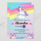 ユニコーン誕生日招待状パステルレインボーパーティー シーズンカード (正面/裏面)