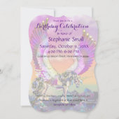 ユニコーン誕生日招待状パープルブルーピンクホース 招待状 (正面)