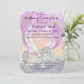 ユニコーン誕生日招待状パープルブルーピンクホース 招待状 (スタンド正面)