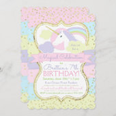 ユニコーン誕生日招待状ピンクパープル金ゴールド 招待状 (正面/裏面)