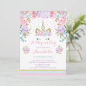 ユニコーン誕生日招待状ピンク金ゴールドユニコーン 招待状 (スタンド正面)