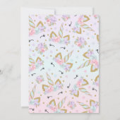 ユニコーン誕生日招待状ピンク金ゴールドユニコーン 招待状 (裏面)