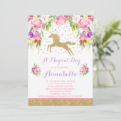 ユニコーン誕生日招待状ピンク金ゴールドユニコーン 招待状 (スタンド正面)