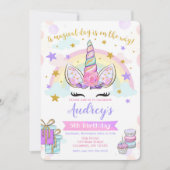 ユニコーン誕生日招待状マジカルパーティーグリッター 招待状 (正面)