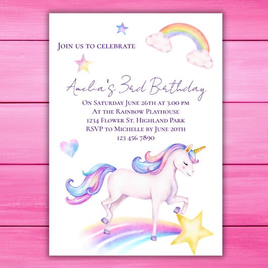 ユニコーン誕生日招待状ユニコーンバースデーパーティー 招待状