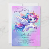 ユニコーン誕生日招待状ユニコーンバースデーパーティー 招待状 (正面)