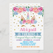 ユニコーン誕生日招待状ユニコーンパーティー招待状 招待状 (正面/裏面)