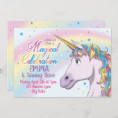 ユニコーン誕生日招待状ユニコーンパーティー招待状 招待状 (正面/裏面)