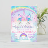 ユニコーン誕生日招待状ユニコーンパーティー招待状 招待状 (スタンド正面)