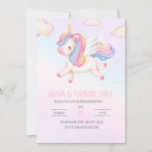 ユニコーン誕生日招待状ユニコーンレインボーパーティー 招待状 (正面)