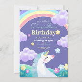ユニコーン誕生日招待状ユニコーンレインボーパーティー 招待状 (正面)
