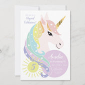 ユニコーン誕生日招待状レインボーユニコーンパーティー 招待状 (正面)