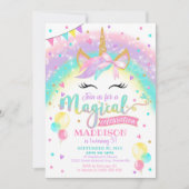 ユニコーン誕生日招待状レインボーユニコーンパーティー 招待状 (正面)