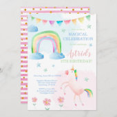 ユニコーン誕生日招待状レインボー招待状 招待状 (正面/裏面)