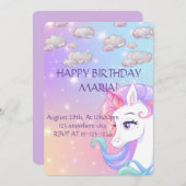ユニコーン誕生日招待状、デジタルダウンロード セーブザデート (正面/裏面)