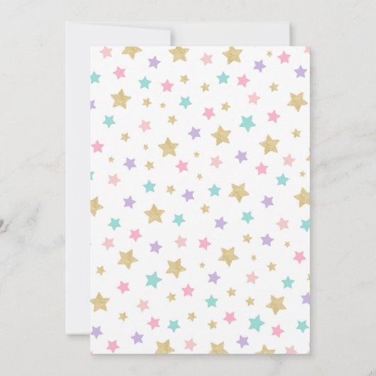 ユニコーン誕生日招待状、ピンクと金ゴールド 招待状 (裏面)